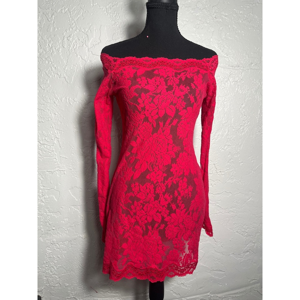 Victoria's Secret Red Floral Lace Off Shoulder Mini Dress Size M